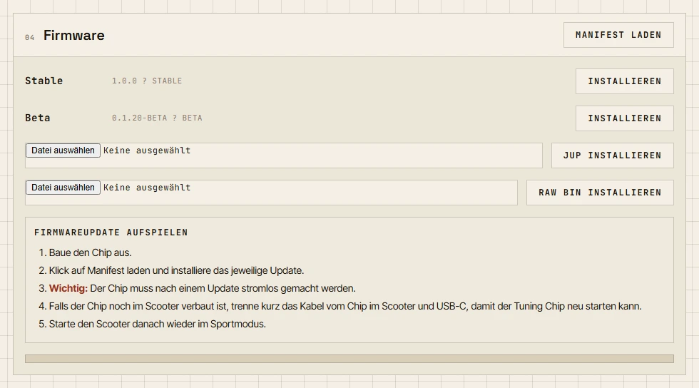 Firmware und Updatebereich im Mi6 Pro Web-Updater